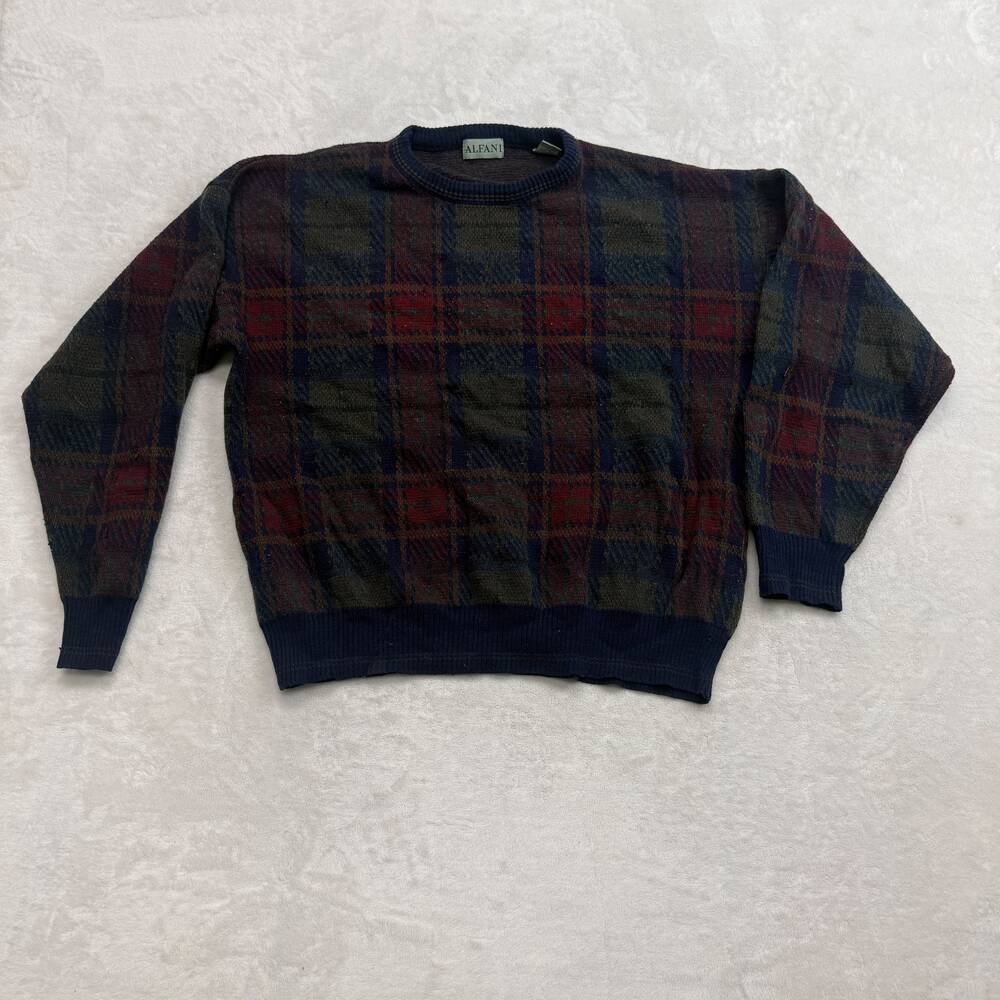 Alfani Men's Sweater Multi Size L Vintage Made in Italy Plaid Acrylic Wool Knit
